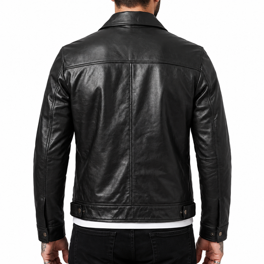 Men’s Black Genuine Leather Shirt Collar Jacket - Real Lambskin Leather