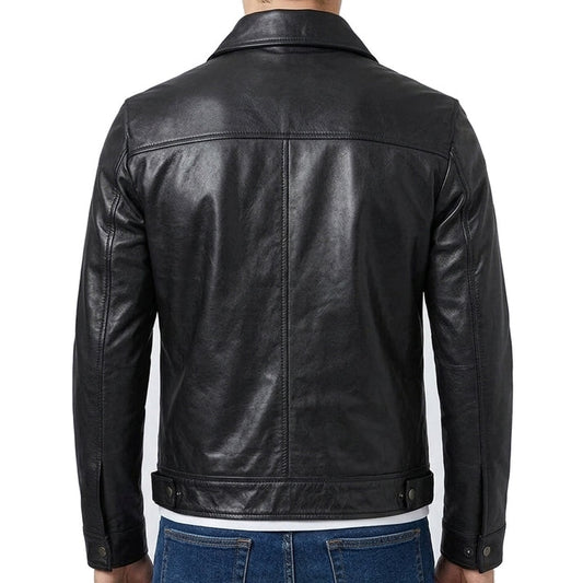 Men’s Black Genuine Leather Shirt Collar Jacket - Real Lambskin Leather