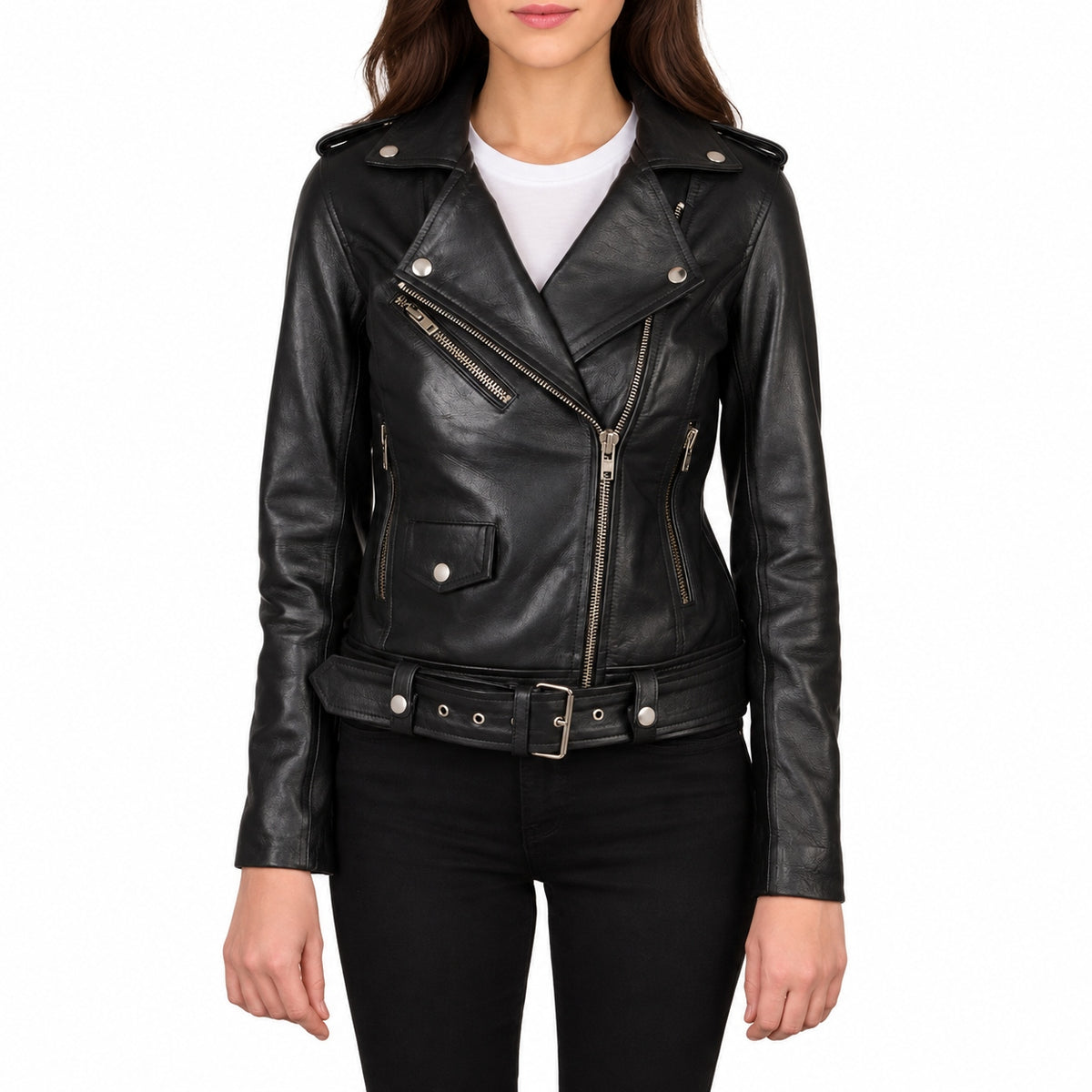 Alison Black Leather Biker Jacket | Real Cowhide Leather