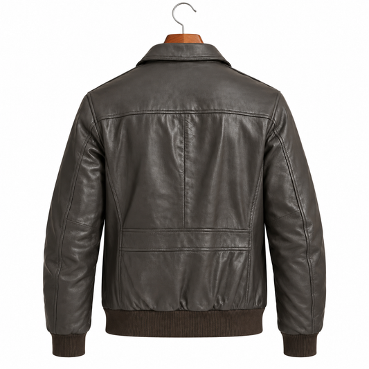 deep brown leather bomber jacket back view - buttery soft lambskin bomber