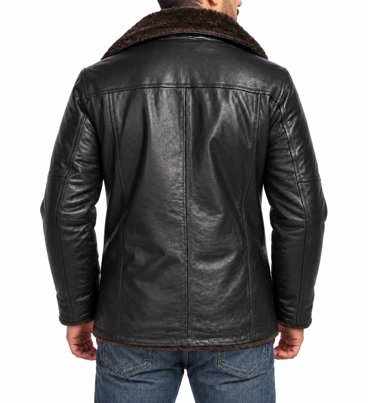 Classic Notch Collar Black Leather Coat