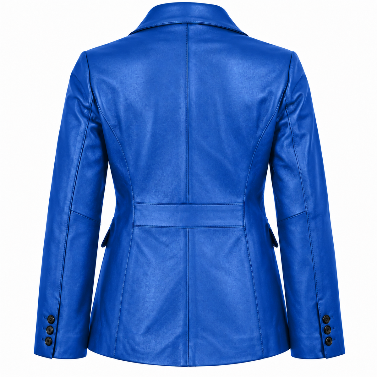 Women's Cobalt Blue Two-Button Lambskin Leather Blazer
